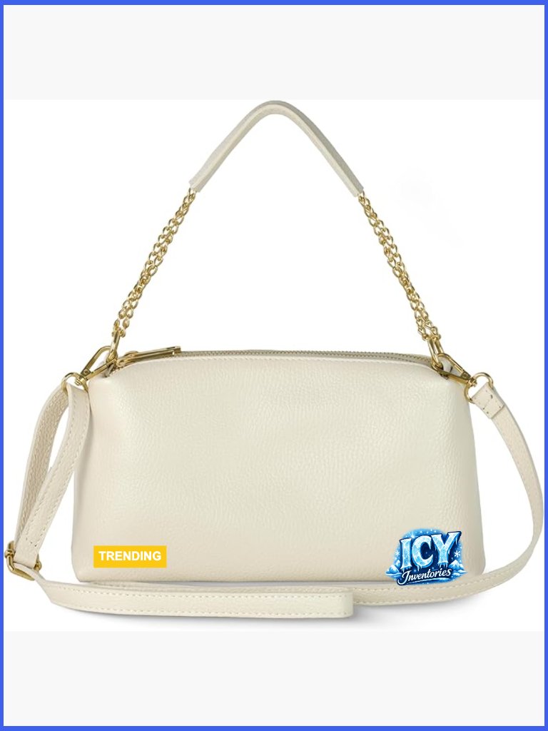 Italian Calf Leather Crossbody Handbag With 2 Zippered Compartments